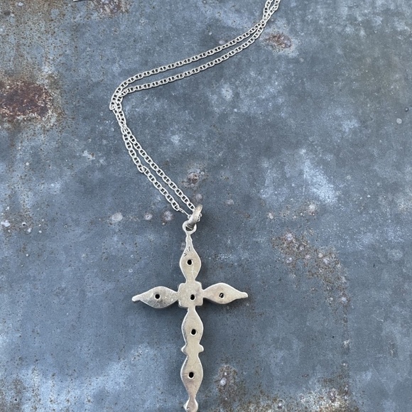 Malachite Cross Sterling Silver Necklace 24" - Picture 2 of 3